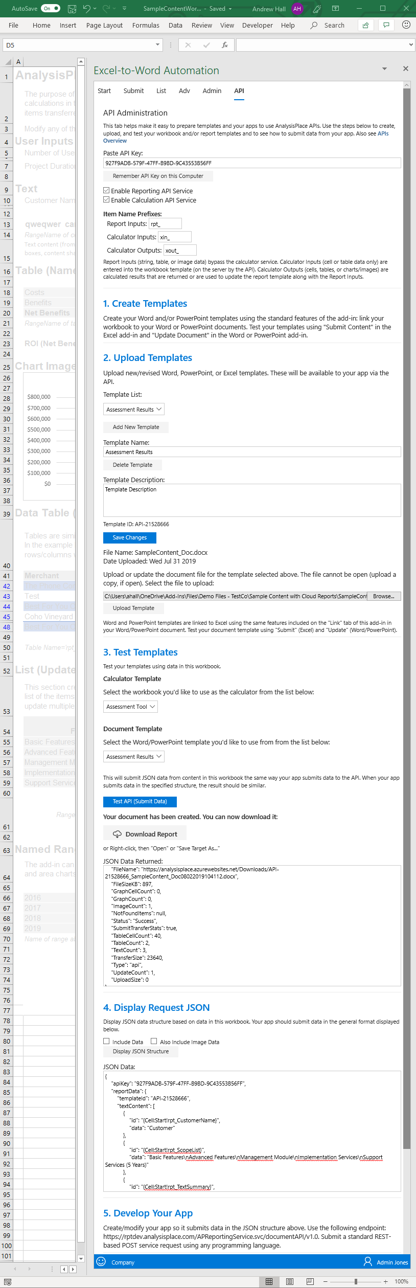 Document Automation API Administration Tab