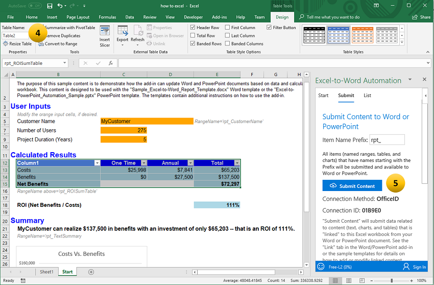 Excel screenshot showing 2nd part of alternate method to create table links in Excel