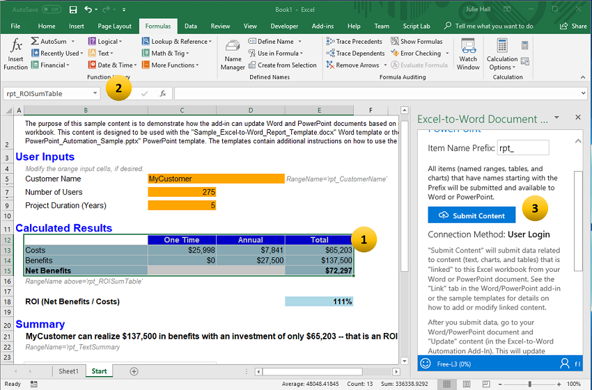 Excel screenshot showing 3 steps to create table links in Excel