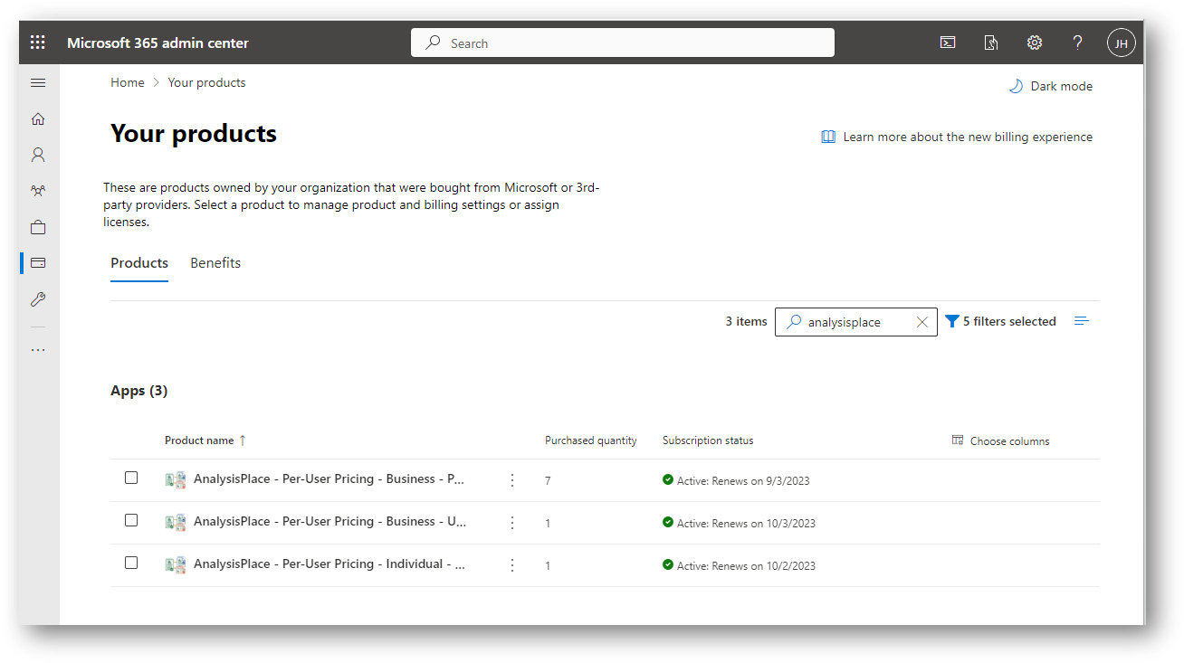 How to view Microsoft Marketplace Subspription